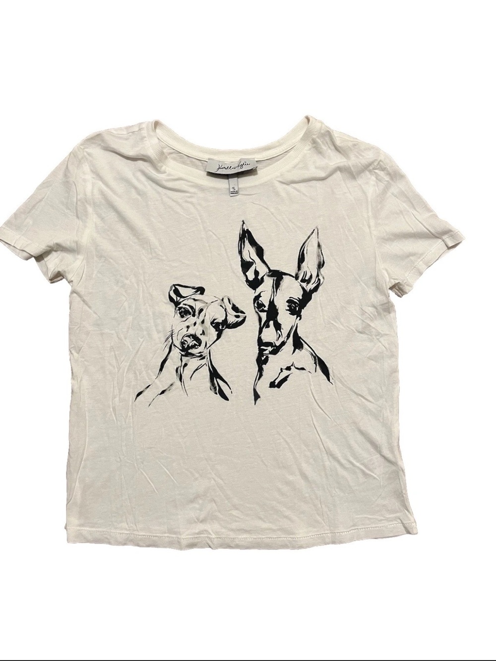 Kendall And Kylie Soft White Graphic Tee T-shirt Black Dogs Size Small